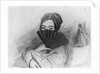 Portrait of George Sand behind her fan by Alfred de Musset