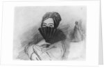 Portrait of George Sand behind her fan by Alfred de Musset