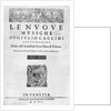 Titlepage of 'Nouve Musiche' by Giulio Caccini 1602 by Italian School