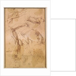 Ms H 184 fol.202 Studies of raised arms, a wild cat and a group of figures by Michelangelo Buonarroti