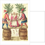 Two Venetian magicians sawing a woman in half by Jan van Grevenbroeck