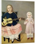 Young Girl with a Guitar and Child with a Bouquet by Mexican School