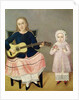 Young Girl with a Guitar and Child with a Bouquet by Mexican School
