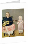 Young Girl with a Guitar and Child with a Bouquet by Mexican School