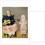 Young Girl with a Guitar and Child with a Bouquet by Mexican School