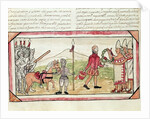 Fol.208v Meeting of Hernando Cortes and Montezuma, miniature from the 'History of the Indians' by Diego Duran, 1579 by Diego Duran