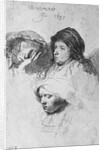 Three female heads with one sleeping, 1637 by Rembrandt Harmensz. van Rijn