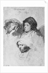Three female heads with one sleeping, 1637 by Rembrandt Harmensz. van Rijn