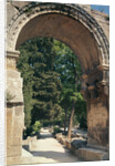 View of the Allee de Sarcophages through the remains of the entrance of the Church of St. Cesaire le Vieux by Anonymous