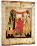 Icon depicting the meeting at the Golden Gate, Novgorod School by Russian School