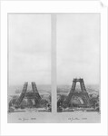 Two views of the construction of the Eiffel Tower, Paris, 14th June and 10th July 1888 by French Photographer