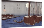 Tsukudajima island and the Fukagawa district under the full moon by Ando or Utagawa Hiroshige