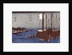 Tsukudajima island and the Fukagawa district under the full moon by Ando or Utagawa Hiroshige