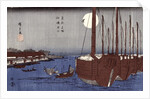 Tsukudajima island and the Fukagawa district under the full moon by Ando or Utagawa Hiroshige