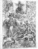 Scene from the Apocalypse, The woman clothed with the sun and the seven-headed dragon, Latin edition, 1511 by Albrecht Dürer or Duerer