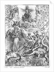 Scene from the Apocalypse, The woman clothed with the sun and the seven-headed dragon, Latin edition, 1511 by Albrecht Dürer or Duerer