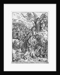Scene from the Apocalypse, The angel holding the keys of the abyss and a big chain, enchains the dragon for a thousand years by Albrecht Dürer or Duerer