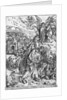Scene from the Apocalypse, The angel holding the keys of the abyss and a big chain, enchains the dragon for a thousand years by Albrecht Dürer or Duerer