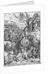 Scene from the Apocalypse, The angel holding the keys of the abyss and a big chain, enchains the dragon for a thousand years by Albrecht Dürer or Duerer