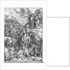 Scene from the Apocalypse, The angel holding the keys of the abyss and a big chain, enchains the dragon for a thousand years by Albrecht Dürer or Duerer