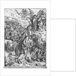 Scene from the Apocalypse, The angel holding the keys of the abyss and a big chain, enchains the dragon for a thousand years by Albrecht Dürer or Duerer
