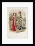 Fashion plate showing hats and dresses by French School