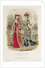 Fashion plate showing hats and dresses by French School