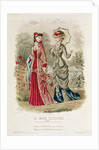 Fashion plate showing hats and dresses by French School