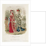 Fashion plate showing hats and dresses by French School