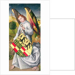 Angel holding a shield with the heraldic arms of de Chaugy and Montagu families with the two leopards of the de Jaucourt family, 1460-66 by Rogier van der (attr. to) Weyden