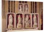 View of the panels of the closed altarpiece, depicting the Annunciation and saints, 1460-66 by Rogier van der (attr. to) Weyden