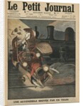 A motor car crushed by a train by French School