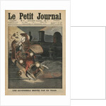 A motor car crushed by a train by French School