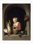The Dutch Housewife or, The Woman Hanging a Cockerel in the Window, 1650 by Gerrit or Gerard Dou