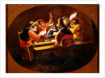 Monkeys dressed as soldiers playing cards and carousing by David the Younger (after) Teniers