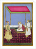 The Emperor Aurangzeb in old age seated on a throne, miniature from a Muraqqa album, early eighteenth century by Indian School