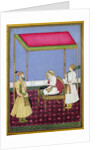 The Emperor Aurangzeb in old age seated on a throne, miniature from a Muraqqa album, early eighteenth century by Indian School