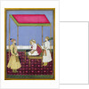 The Emperor Aurangzeb in old age seated on a throne, miniature from a Muraqqa album, early eighteenth century by Indian School