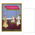 The Emperor Aurangzeb in old age seated on a throne, miniature from a Muraqqa album, early eighteenth century by Indian School