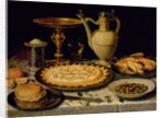 Still life with a tart, roast chicken, bread, rice and olives, 17th century by Clara Peeters