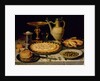 Still life with a tart, roast chicken, bread, rice and olives, 17th century by Clara Peeters