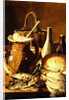 Still Life with bread, fishes and leeks by Luis Egidio Menendez or Melendez