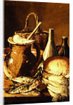 Still Life with bread, fishes and leeks by Luis Egidio Menendez or Melendez