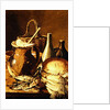 Still Life with bread, fishes and leeks by Luis Egidio Menendez or Melendez