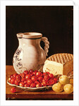 Still Life with cherries, cheese and greengagese, 18th century by Luis Egidio Menendez or Melendez