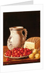 Still Life with cherries, cheese and greengagese, 18th century by Luis Egidio Menendez or Melendez