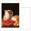 Still Life with cherries, cheese and greengagese, 18th century by Luis Egidio Menendez or Melendez