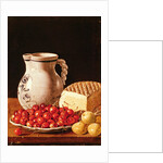 Still Life with cherries, cheese and greengagese, 18th century by Luis Egidio Menendez or Melendez