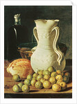 Still Life with bread, greengages and pitcher by Luis Egidio Menendez or Melendez