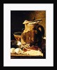 Still Life with ham, eggs, bread, frying pan and pitcher by Luis Egidio Menendez or Melendez